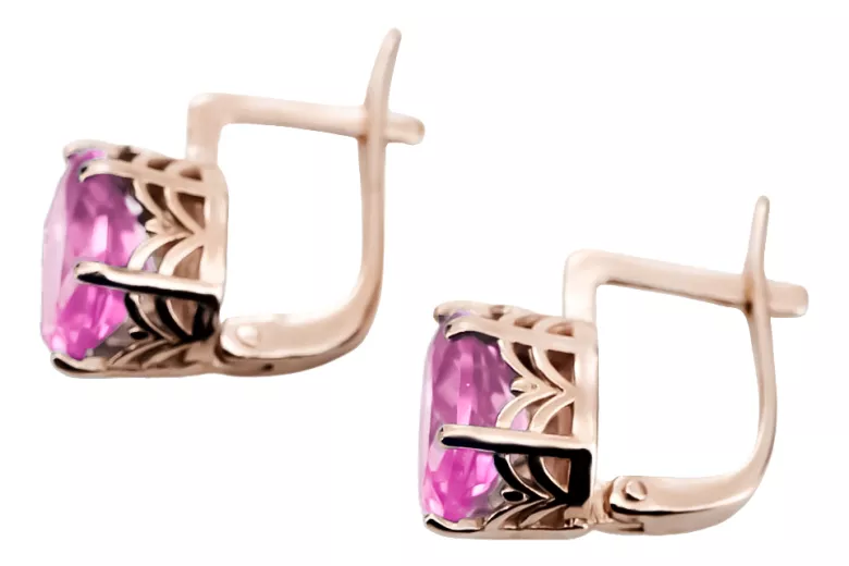 Pendientes de amatista de oro rosa rosa 14k 585 vec003 Vintage