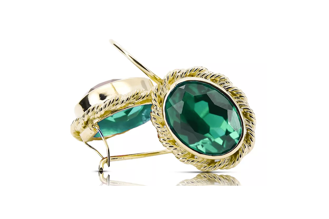 Emerald 14K Yellow gold Earrings Vintage style vec007y
