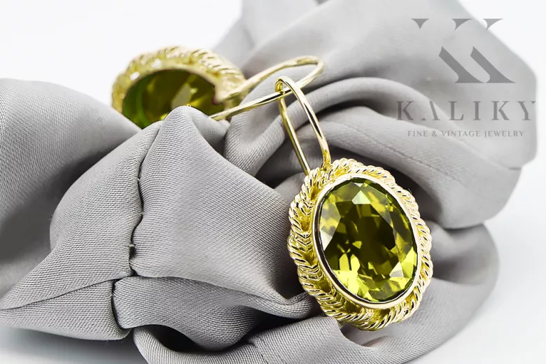 Vintage style Earrings Yellow Peridot 14K Yellow gold vec007y
