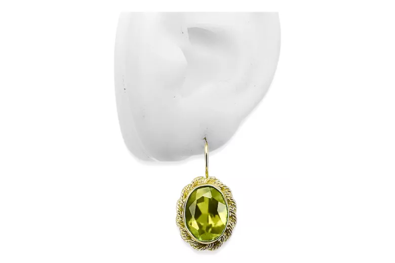 Vintage style Earrings Yellow Peridot 14K Yellow gold vec007y