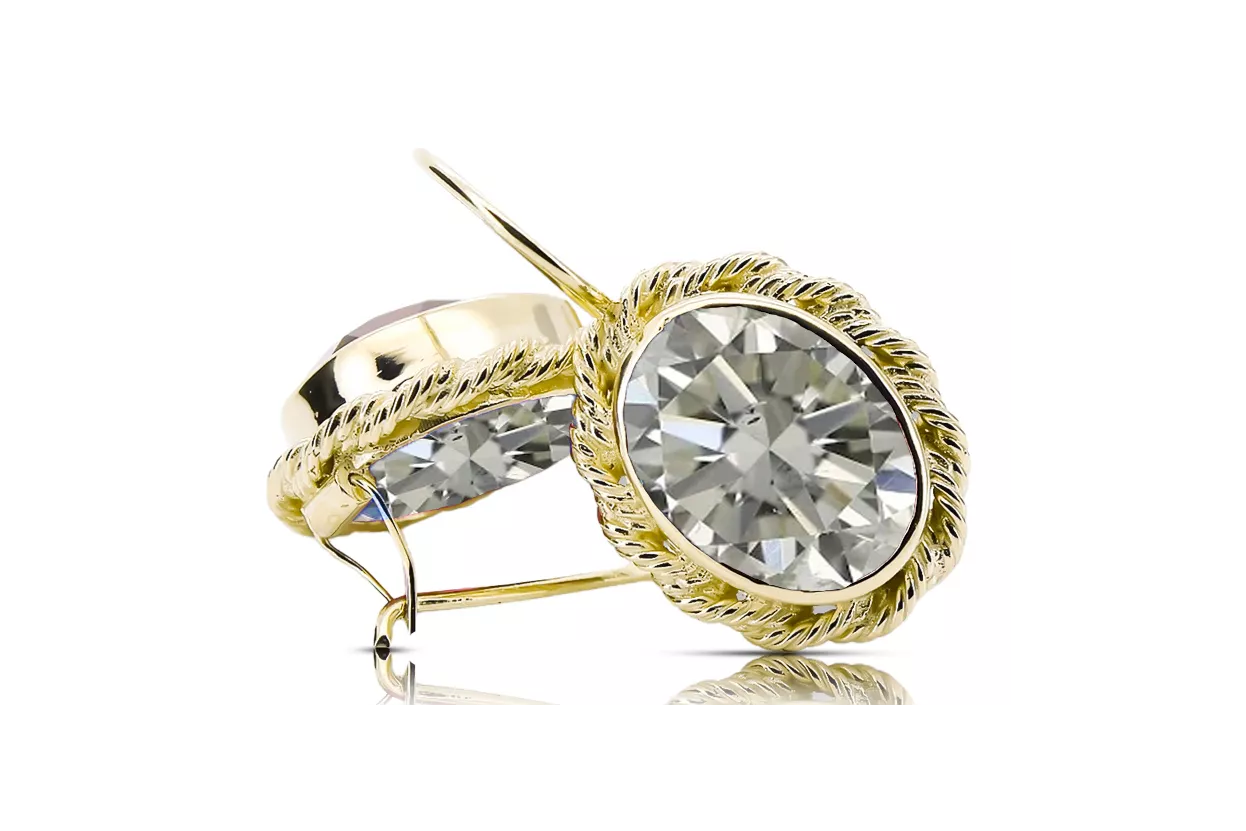 Сережки Вінтаж прикраси Циркон 14K Жовте золото vec007y