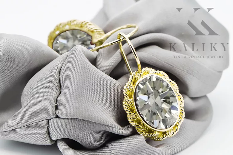 14k żółte złoto Cyrkonia Kolczyki Vintage Biżuteria vec007y