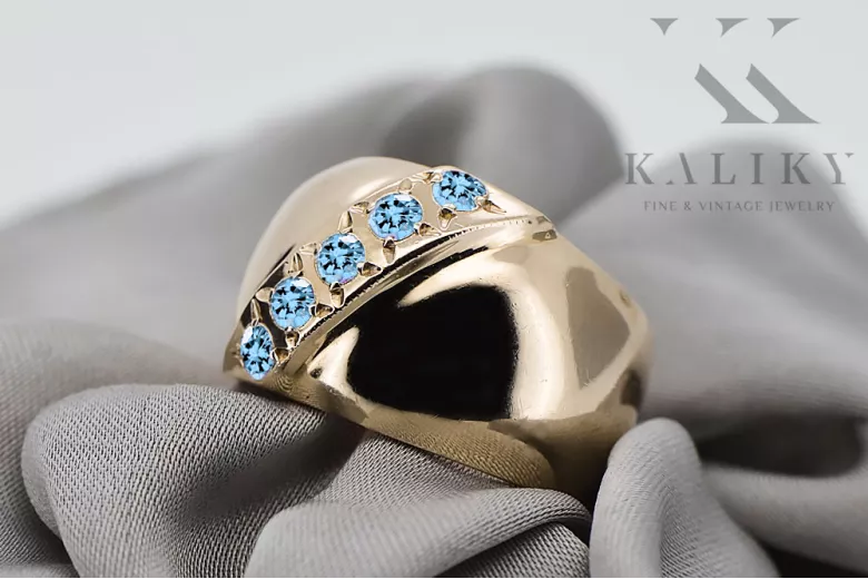 Aigue-marine Or jaune 14 carats Anneau Artisanat vintage vrc036y