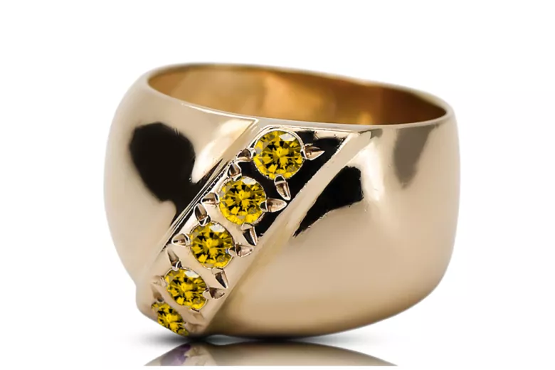 Or jaune 14 carats Péridot jaune Anneau Style vintage vrc036y