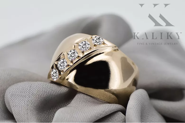 Or jaune 14 carats Zircon Anneau Style vintage vrc036y