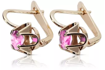 Vintage náušnice s růžovou červenou 14k zlatou 585 s ametystem VEC018