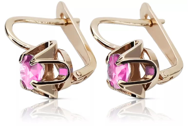 Vintage rose pink 14k 585 gold Amethyst earrings vec018 Russian Soviet style