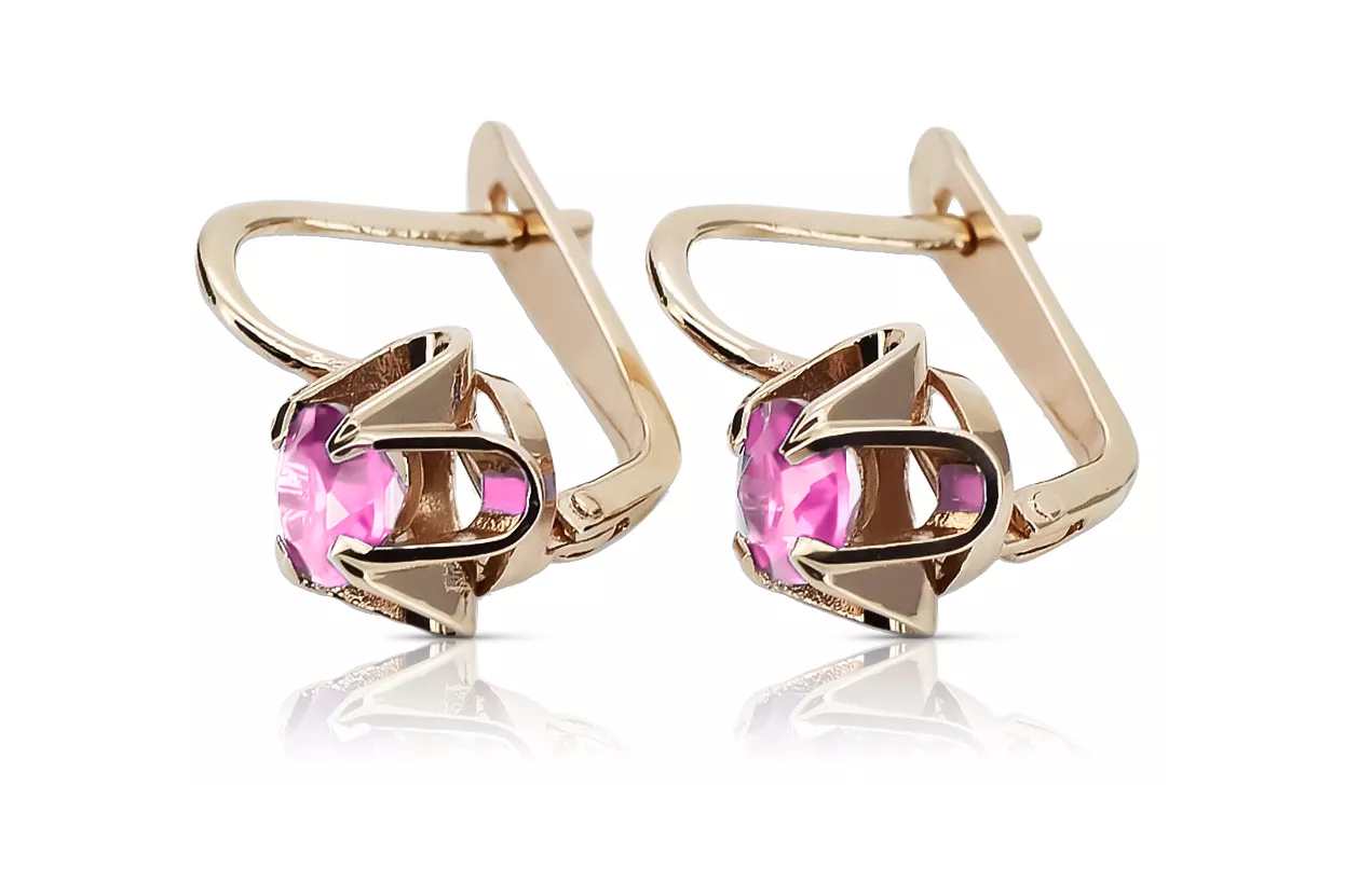 Vintage Ohrringe aus rosarotem 14k Gold 585 mit Amethyst vec018