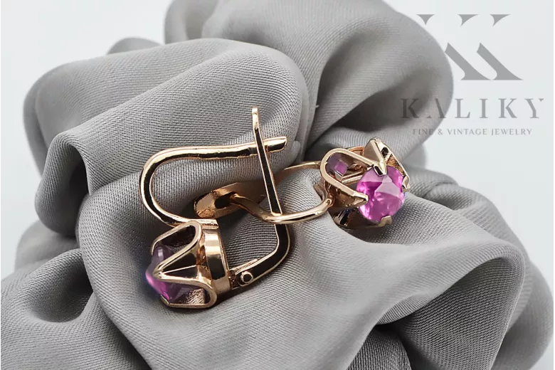 Vintage Ohrringe aus rosarotem 14k Gold 585 mit Amethyst vec018