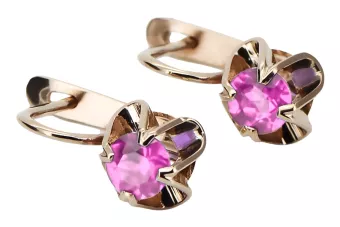 Vintage náušnice s růžovou červenou 14k zlatou 585 s ametystem VEC018