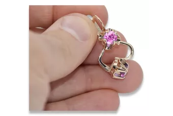 Vintage náušnice s růžovou červenou 14k zlatou 585 s ametystem VEC018
