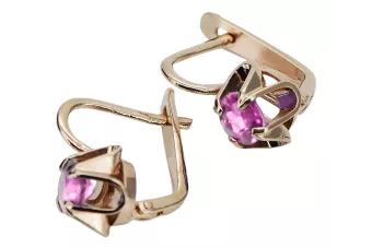 Pendientes vintage de oro rosa rojo 14k 585 con amatista vec018