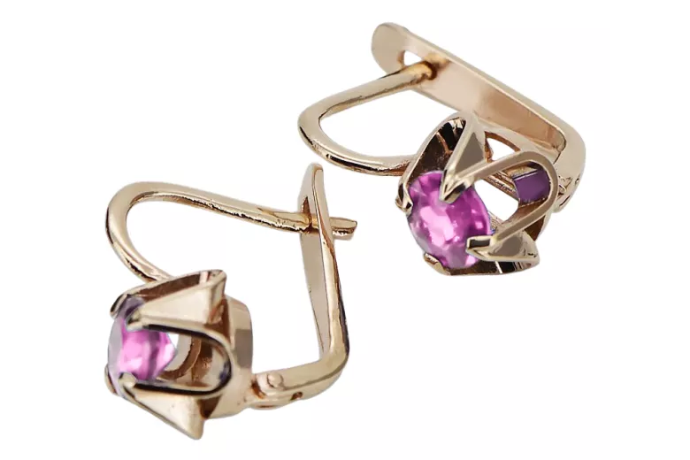 Cercei roșii roz vintage 14K Gold 585 cu Ametistem VEC018