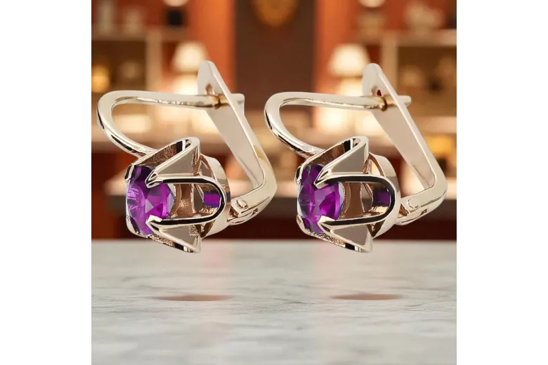 Vintage rose pink 14k 585 gold Amethyst earrings vec018 Russian Soviet style