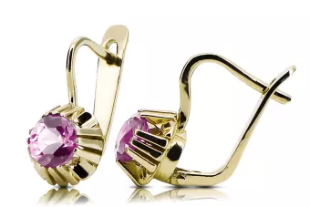 Žltá 14K Gold Amethyst Náušnice VEC027Y RUSKÝ SOVIET VINTAGE SYCHOT