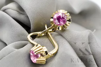 Žltá 14K Gold Amethyst Náušnice VEC027Y RUSKÝ SOVIET VINTAGE SYCHOT