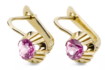 Κίτρινο 14 καράτια χρυσό Αμέθυστο Σκουλαρίκια VEC027Y Ρωσικά Σοβιετικό vintage στυλ