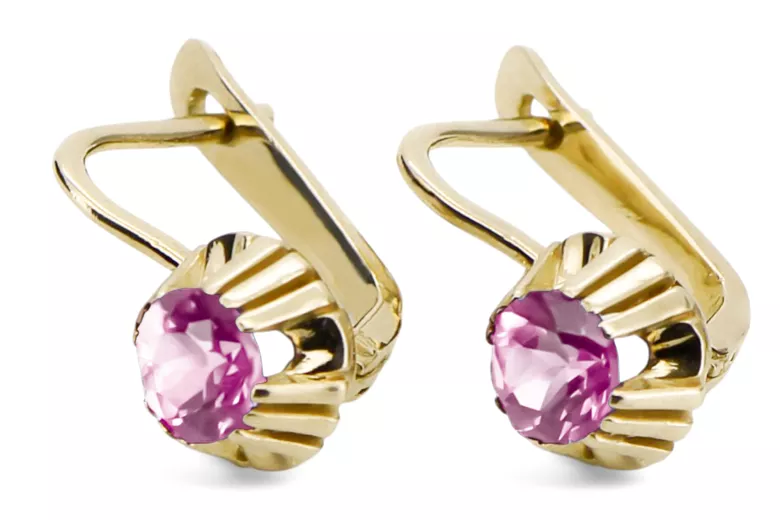 Gelb 14 Karat Gold Amethyst Ohrringe Vec027Y Russischer sowjetischer Weinlese-Stil