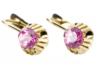 Žltá 14K Gold Amethyst Náušnice VEC027Y RUSKÝ SOVIET VINTAGE SYCHOT