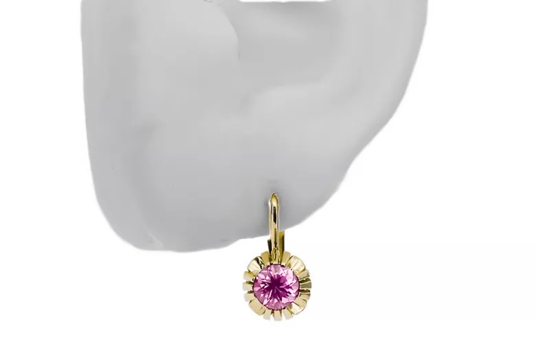 Žltá 14K Gold Amethyst Náušnice VEC027Y RUSKÝ SOVIET VINTAGE SYCHOT