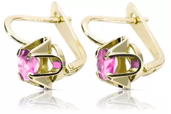 14k żółte złoto kolczyki z Ametystem vec018y Rosyjski styl Vintage Artdeco