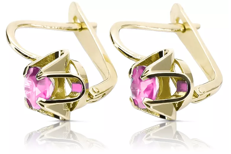 Pendientes de amatistas de oro amarillo de 14k VEC018Y RUSA SOVIET VINTURSA VINTATE DE DECO