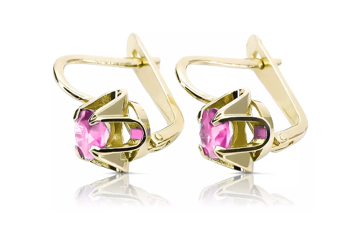 14 Karat Gelbgold Amethyst Ohrringe Vec018Y Russischer sowjetischer Weinlesekunst-Deko-Stil