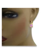 14K Yellow gold Amethyst earrings vec018y Russian Soviet Vintage Art Deco style