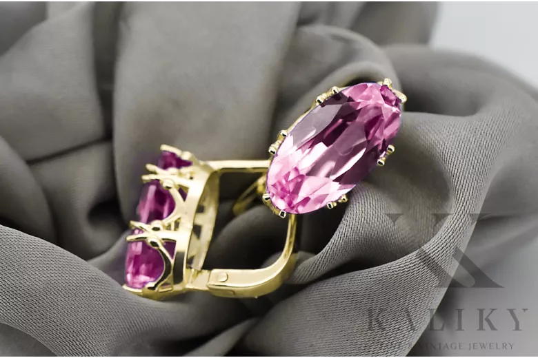 14K Yellow gold Amethyst earrings vec021y Russian Soviet Vintage Art Deco style