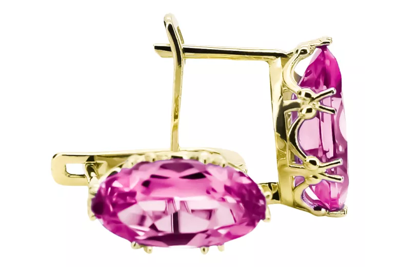 14K Yellow gold Amethyst earrings vec021y Russian Soviet Vintage Art Deco style