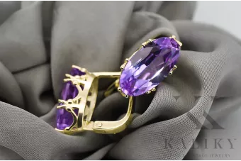 Styl Vintage Kolczyki Aleksandryt 14k żółte złoto vec021y