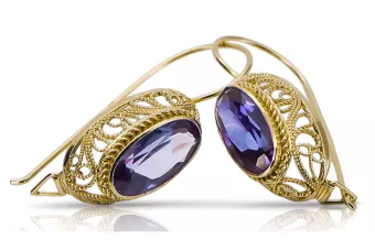 14K žluté zlato Alexandrite náušnice VEC023Y Ruský sovětský vinobraní Art Deco Style