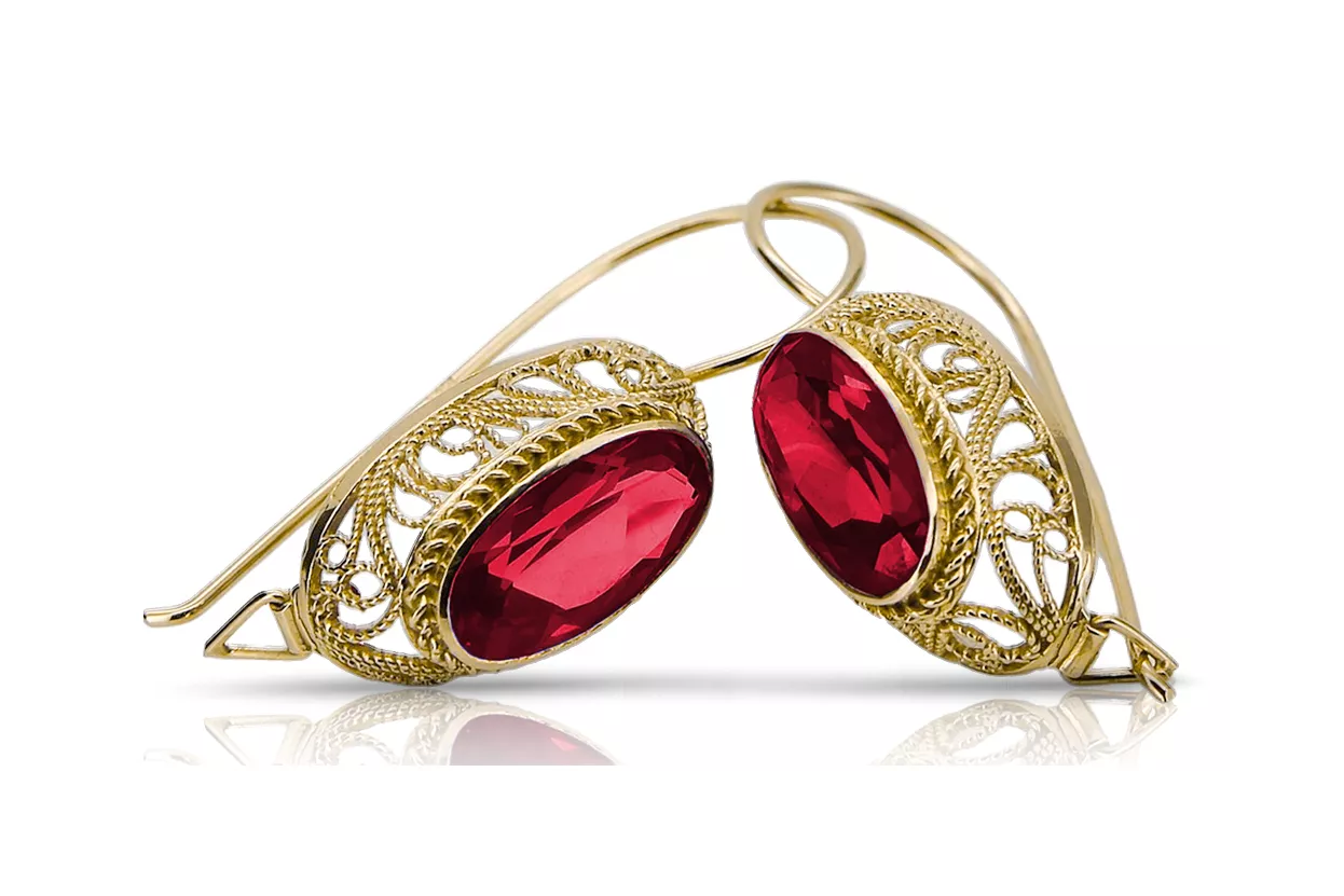 Or jaune 14 carats Rubis Des boucles d'oreilles Artisanat vintage vec023y