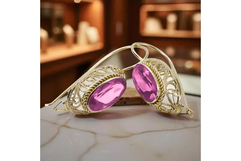 Earrings Amethyst 14K Yellow gold Vintage style vec023y