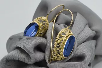 Cercei Safir Aur galben 14K Vintage bijuterii vec023y