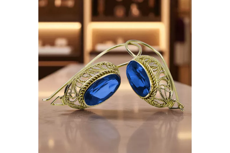 Cercei Safir Aur galben 14K Vintage bijuterii vec023y