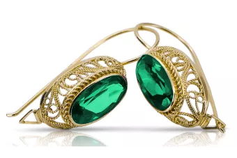 Сережки Вінтаж стиль Смарагд 14K Жовте золото vec023y