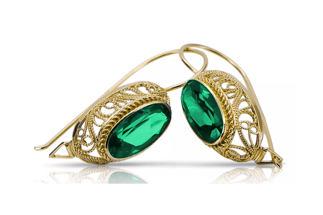 Oro amarillo de 14 quilates Esmeralda Pendientes Vintage vec023y