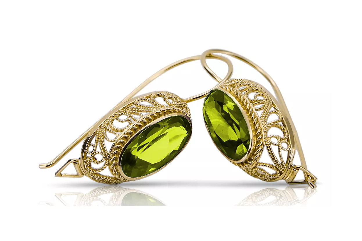 Estilo vintage Pendientes Peridoto amarillo Oro amarillo de 14 quilates vec023y