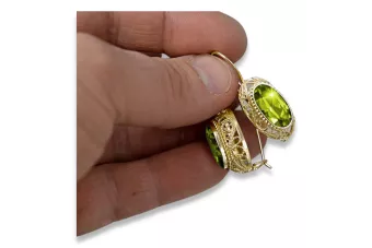 Estilo vintage Pendientes Peridoto amarillo Oro amarillo de 14 quilates vec023y