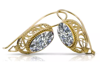 Циркон 14K жълто злато Обеци Винтидж крафт vec023y