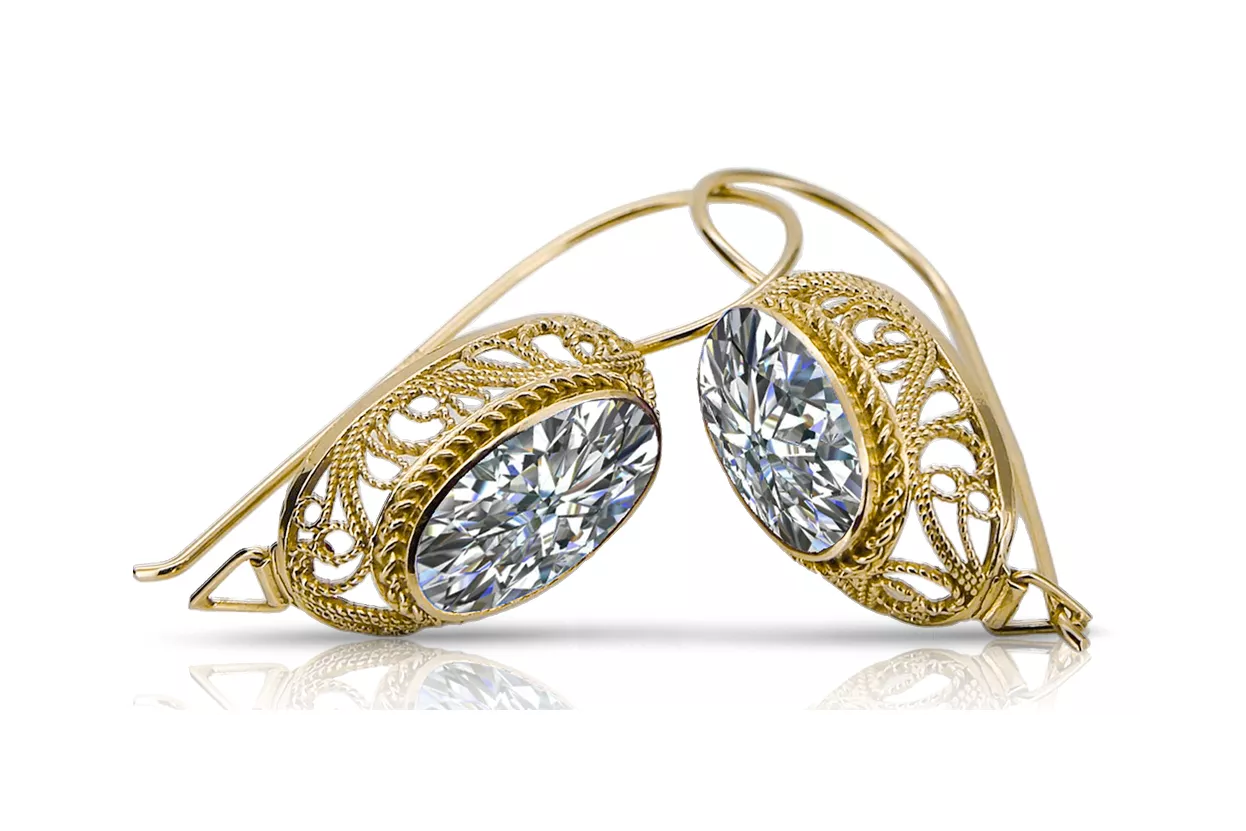 Artisanat vintage Des boucles d'oreilles Zircon Or jaune 14 carats vec023y