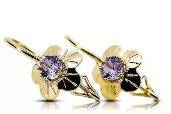 14K Yellow gold Alexandrite earrings vec028y Russian Soviet Vintage Art Deco style