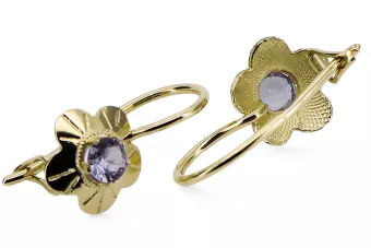 14k geltona aukso alexandrite auskarai VEC028Y Rusijos sovietinis senovinis meno deco stilius
