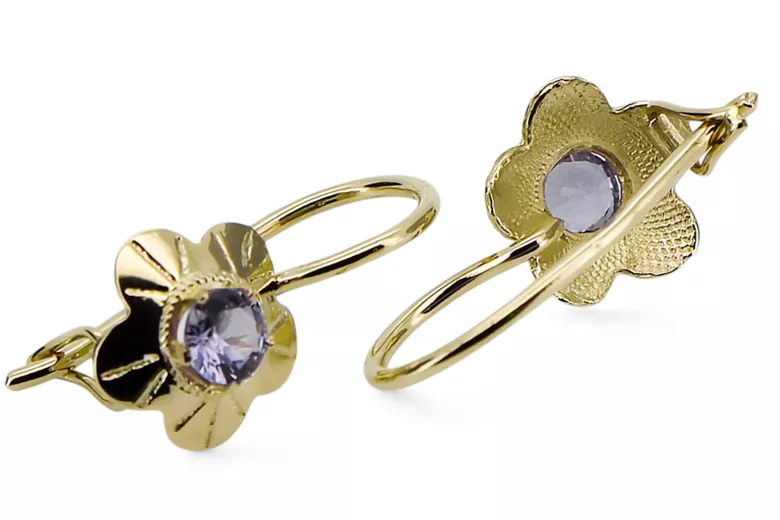 Kolczyki z żółtego 14k złota z Aleksandrytem vec028y Rosyjski styl Vintage Art Deco