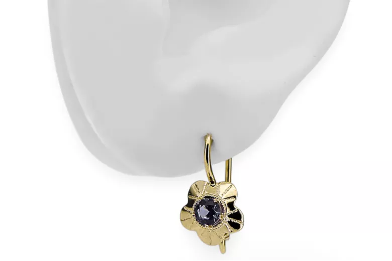 Boucles d'oreilles Alexandrite d'or jaune 14k Vec028Y Russe Soviétique Vintage Art Deco Style