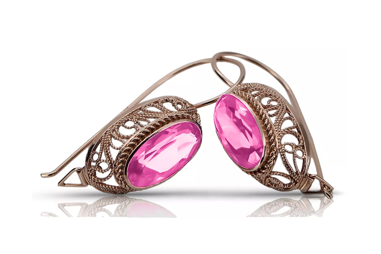 Розови розови 14k 585 златни аметистови обеци vec023 Vintage