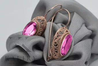 Auskarai iš rožinio raudono 14k aukso 585 su ametistu vec023 Vintage