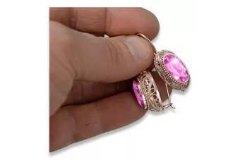 Rose pink 14k 585 gold amethyst earrings vec023 Vintage Russian Soviet style