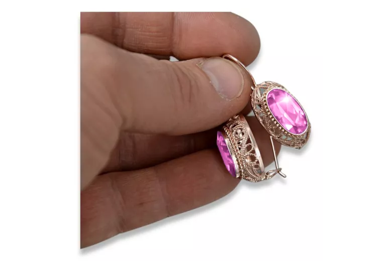 Розови розови 14k 585 златни аметистови обеци vec023 Vintage